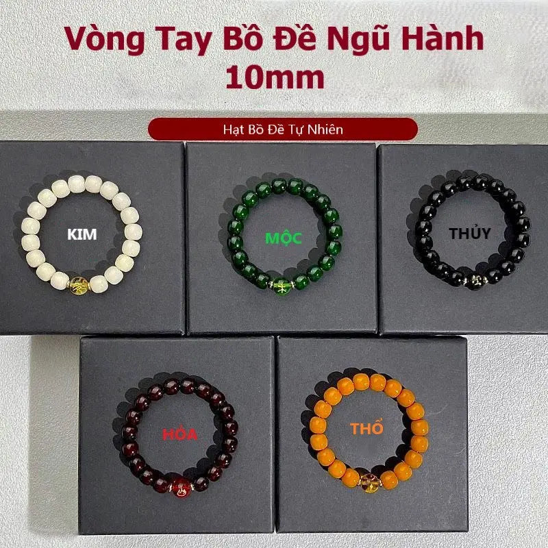 S09 Vòng Tay Bồ Đề Ngũ Hành 10mm - Vòng Tay Hạt Bồ Đề Tự Nhiên Hạt Trơn Bảo Bình An Chiêu Tài Lộc  Bồ đề sao nguyệt