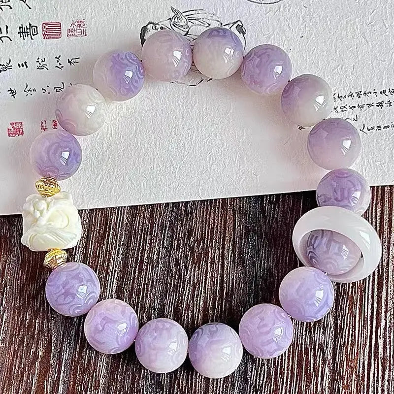 B64 Lục Tự Đại Minh Chú Đầu Lân 12mm Tím Nhạt - Vòng Tay Hạt Bồ Đề tự nhiên chạm khắc Lục Tự Đại Minh Chú bảo bình an  Bồ đề sao nguyệt