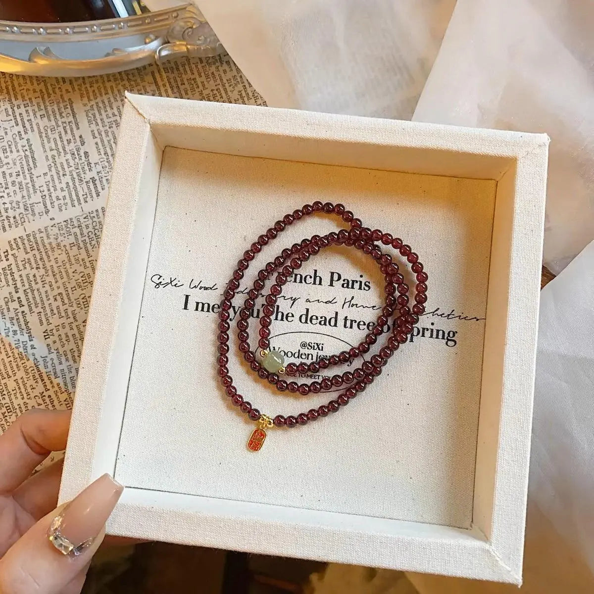 Vòng Tay Garnet Đỏ 4mm Vòng Quấn Cổ  – Đá Tự Nhiên – Tăng Năng Lượng, Thu Hút May Mắn & Ổn Định Cảm Xúc  Bồ đề sao nguyệt