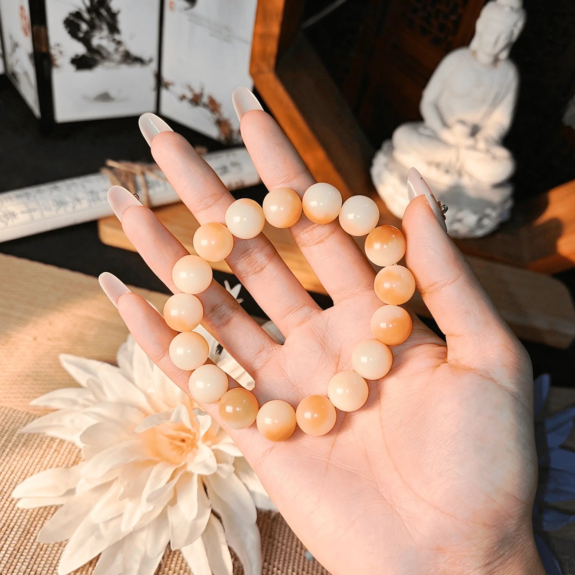 B44 - Linh Tiêu - Vòng Tay Hạt Bồ Đề Tròn 12mm - Màu Pastel Xinh  Bồ đề sao nguyệt