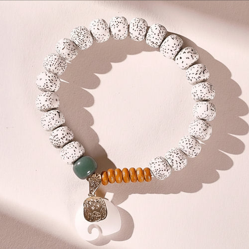 B22 Vòng Tay Tinh Nguyệt Bồ Đề 9.5mm Charm Voi Tây Tạng Hạt Bồ Đề Tự Nhiên May Mắn Bình An  Bồ đề sao nguyệt