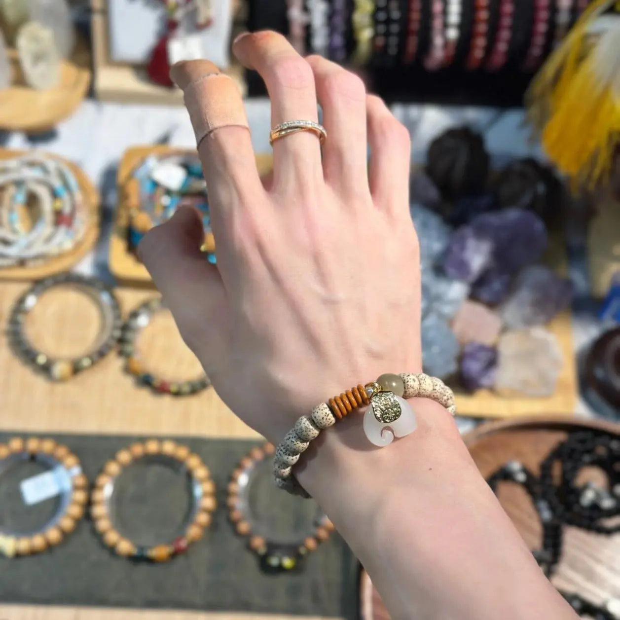 B22 Vòng Tay Tinh Nguyệt Bồ Đề 9.5mm Charm Voi Tây Tạng Hạt Bồ Đề Tự Nhiên May Mắn Bình An  Bồ đề sao nguyệt