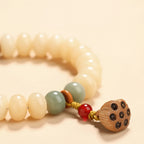 B08 – Bạch Ngọc Bồ Đề Tâm Liên – Vòng tay hạt bồ đề tự nhiên charm gỗ treo tâm sen  Bồ đề sao nguyệt