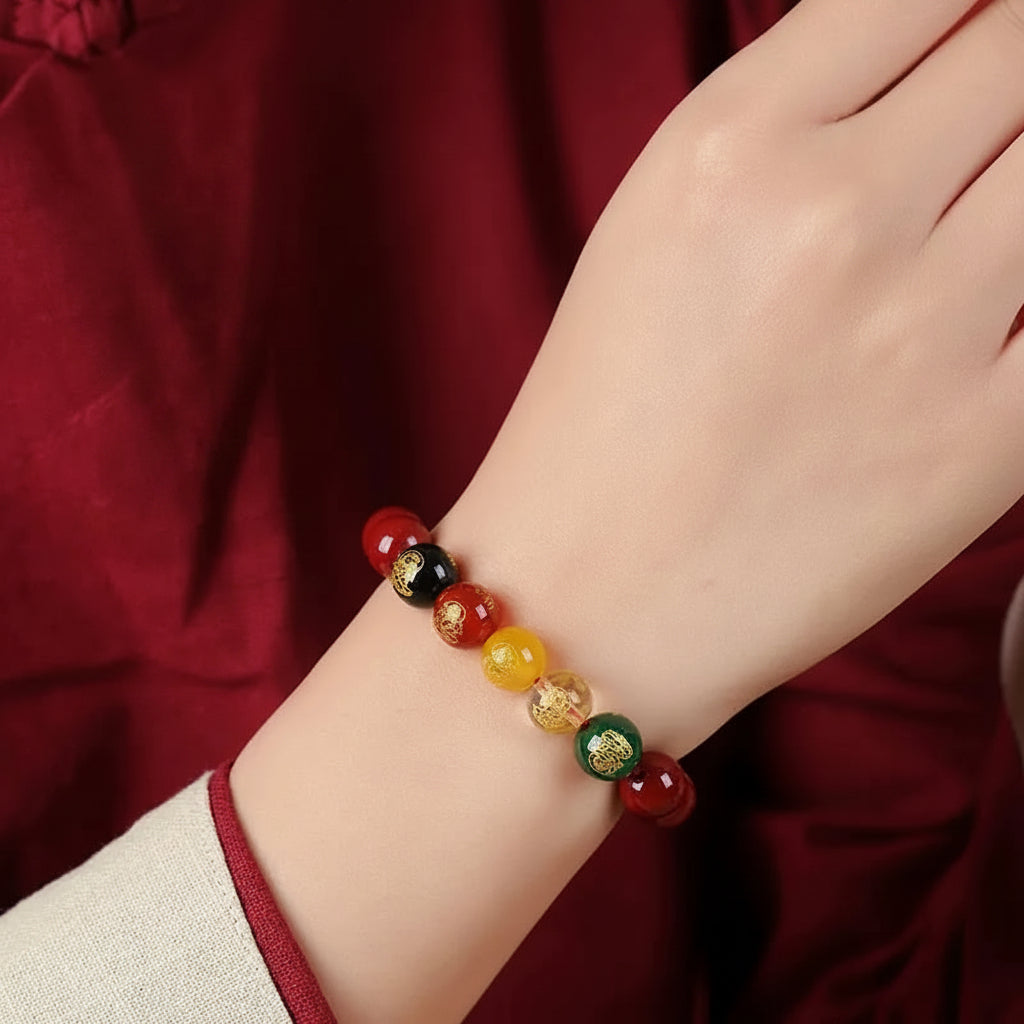 B29 Vòng Tay Chu Sa Đỏ Đậm 8mm – Phối Lưu Li Ngũ Lộ Tài Thần  Bồ đề sao nguyệt
