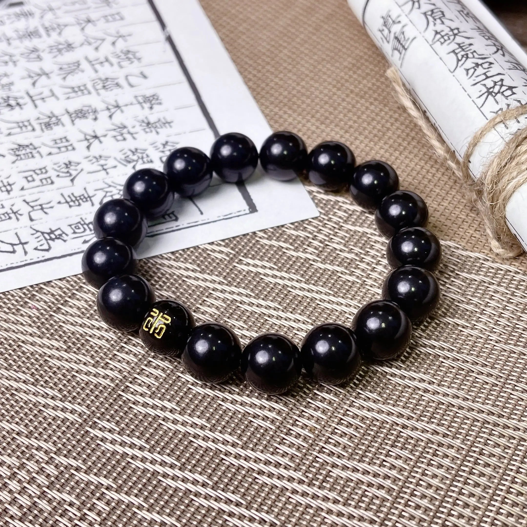 B50 Hắc Bồ Đề Ngũ Hành 12mm - Vòng Tay Hạt Bồ Đề tự nhiên chạm khắc Lục Tự Đại Minh Chú bảo bình an  Bồ đề sao nguyệt