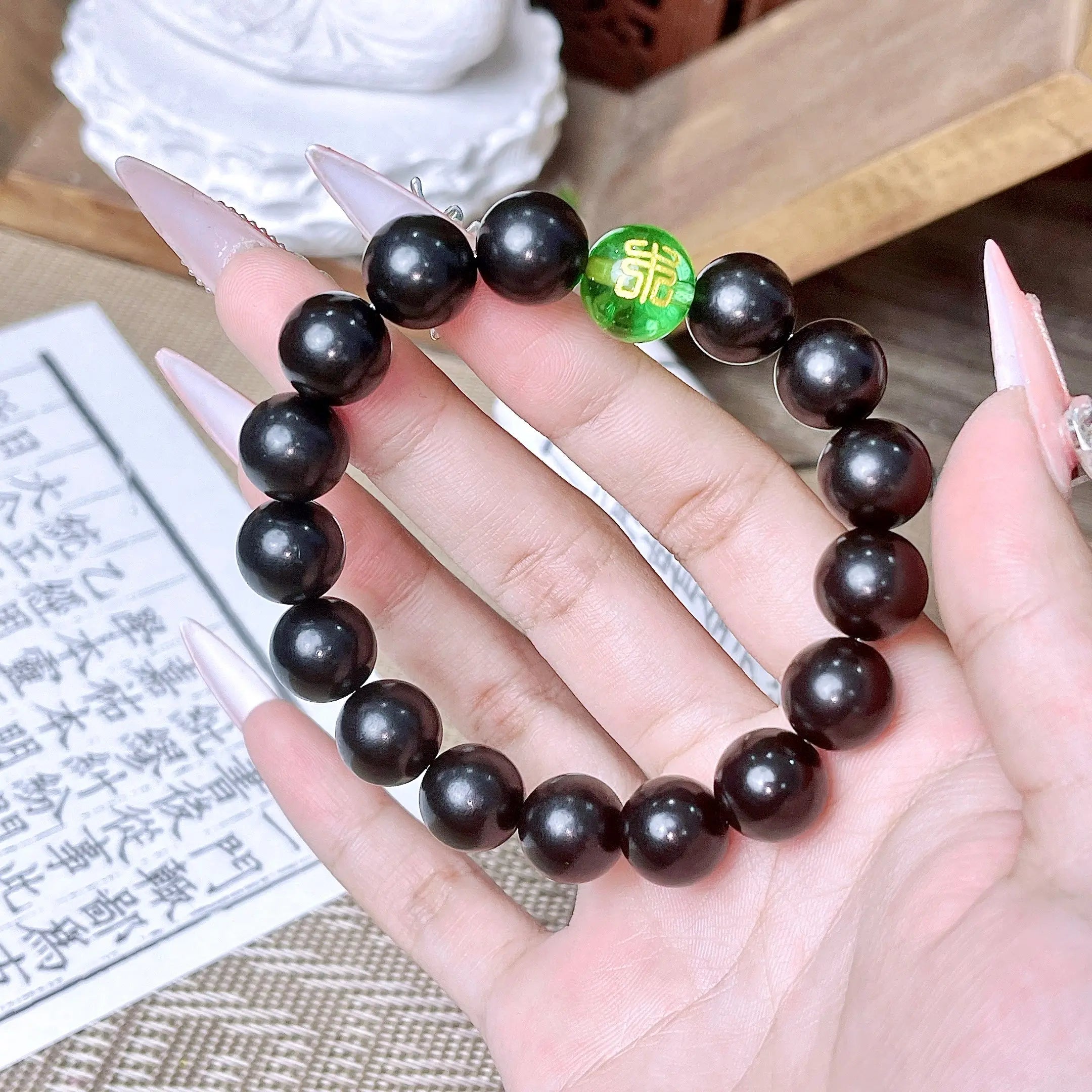 B50 Hắc Bồ Đề Ngũ Hành 12mm - Vòng Tay Hạt Bồ Đề tự nhiên chạm khắc Lục Tự Đại Minh Chú bảo bình an  Bồ đề sao nguyệt