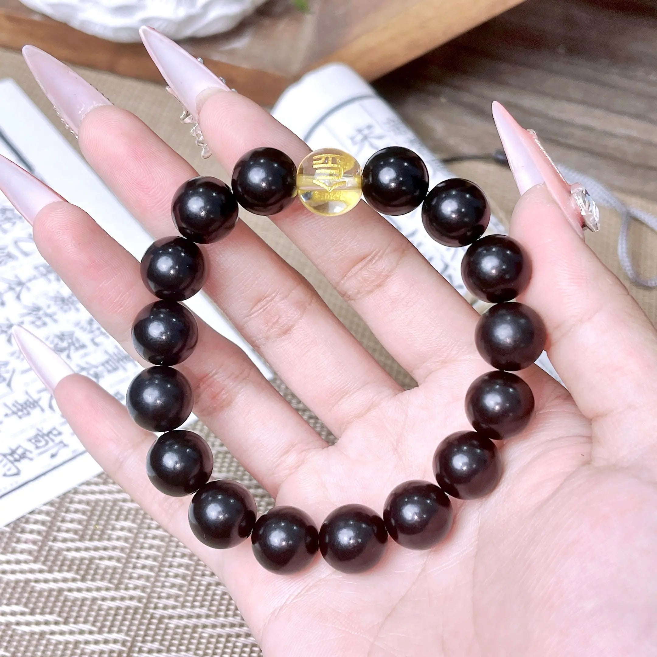 B50 Hắc Bồ Đề Ngũ Hành 12mm - Vòng Tay Hạt Bồ Đề tự nhiên chạm khắc Lục Tự Đại Minh Chú bảo bình an  Bồ đề sao nguyệt