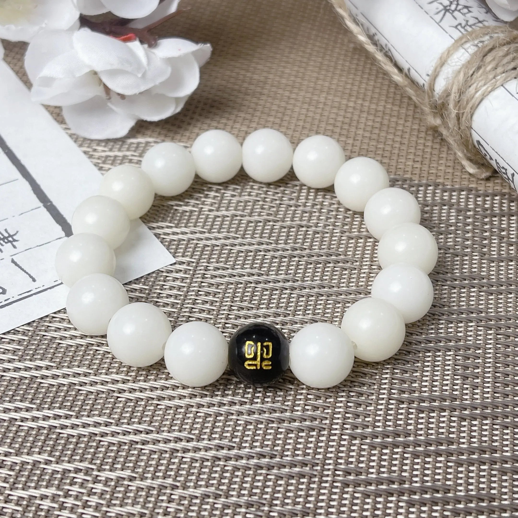 B51 Bạch Ngọc Bồ Đề Ngũ Hành 12mm - Vòng Tay Hạt Bồ Đề tự nhiên chạm khắc Lục Tự Đại Minh Chú bảo bình an  Bồ đề sao nguyệt