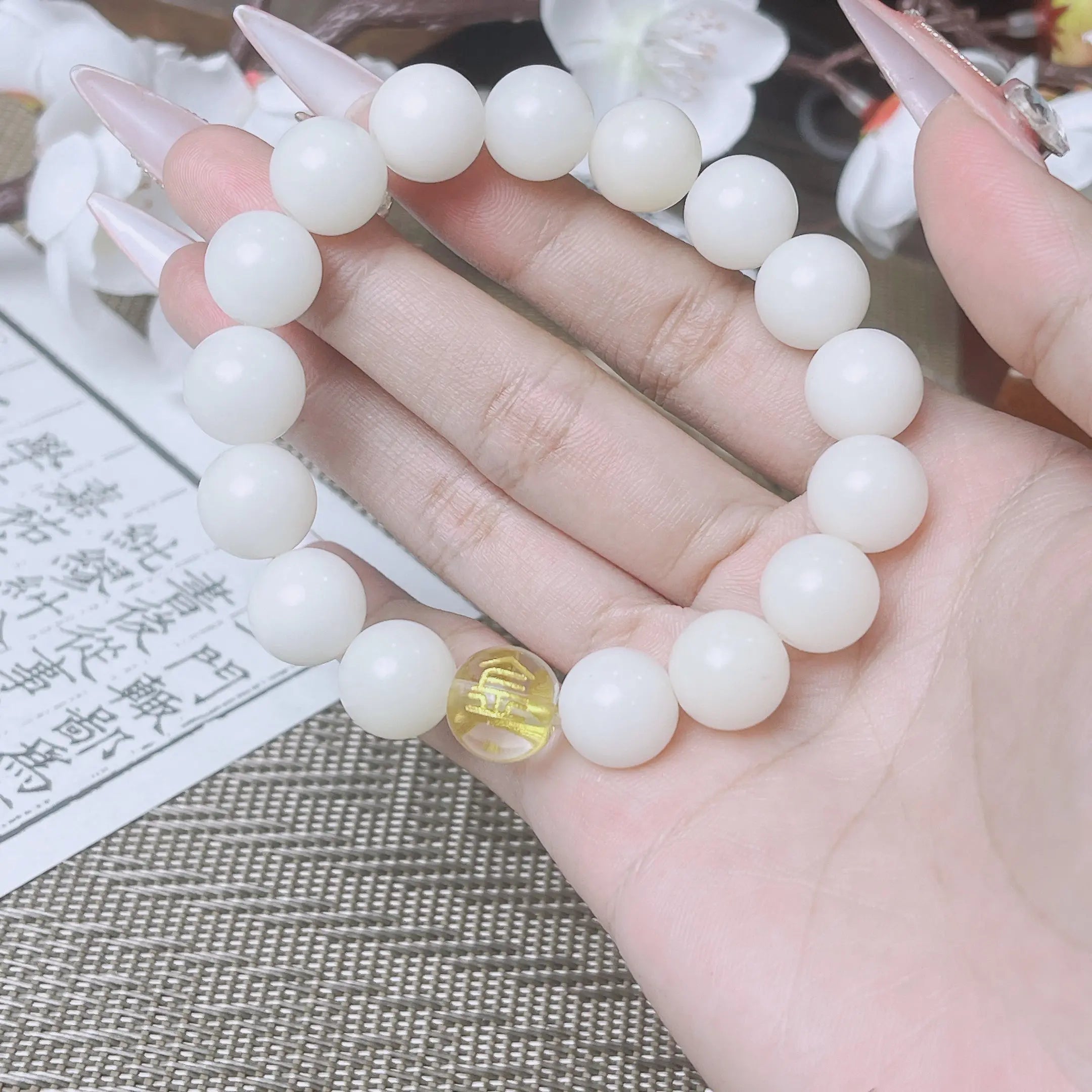 B51 Bạch Ngọc Bồ Đề Ngũ Hành 12mm - Vòng Tay Hạt Bồ Đề tự nhiên chạm khắc Lục Tự Đại Minh Chú bảo bình an  Bồ đề sao nguyệt