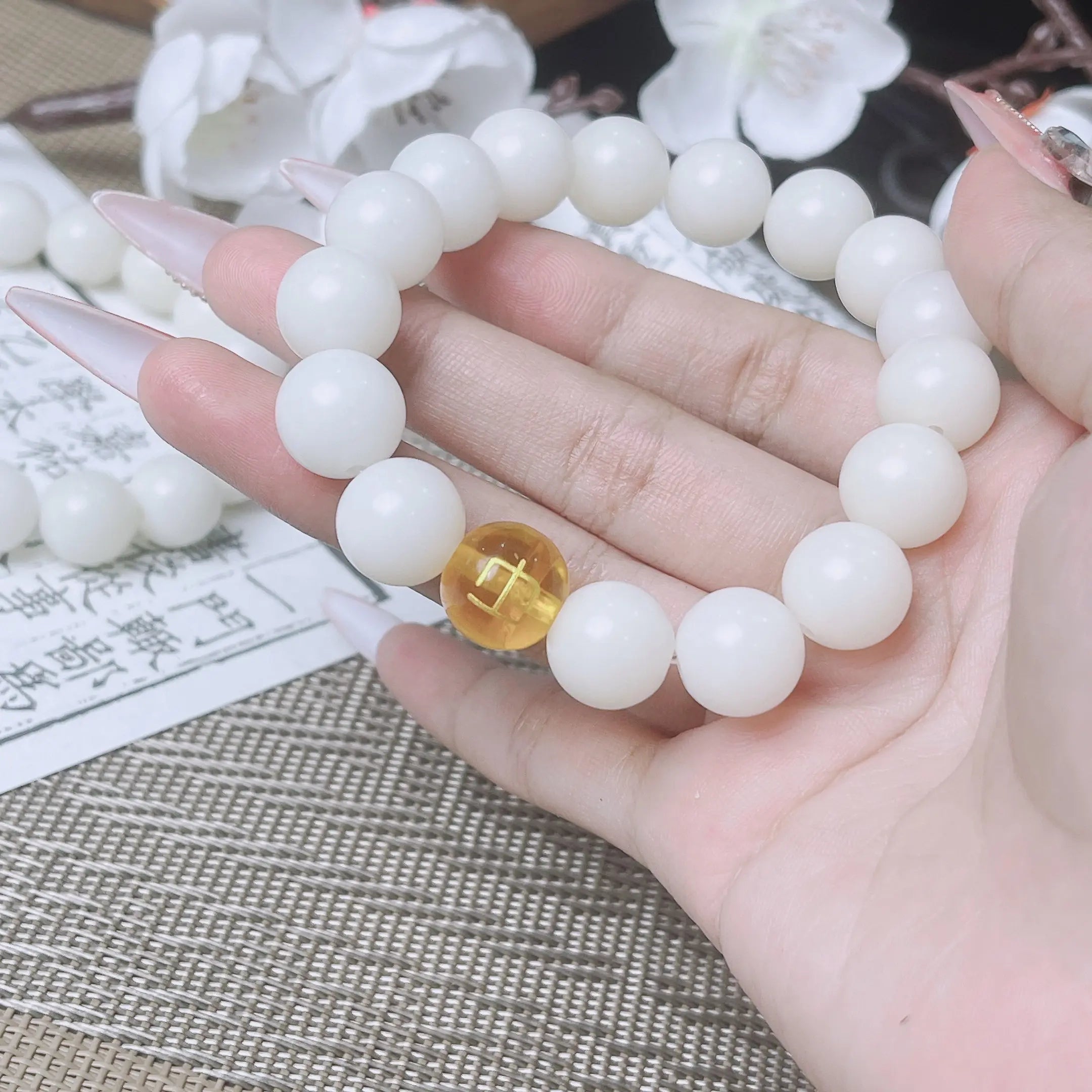 B51 Bạch Ngọc Bồ Đề Ngũ Hành 12mm - Vòng Tay Hạt Bồ Đề tự nhiên chạm khắc Lục Tự Đại Minh Chú bảo bình an  Bồ đề sao nguyệt