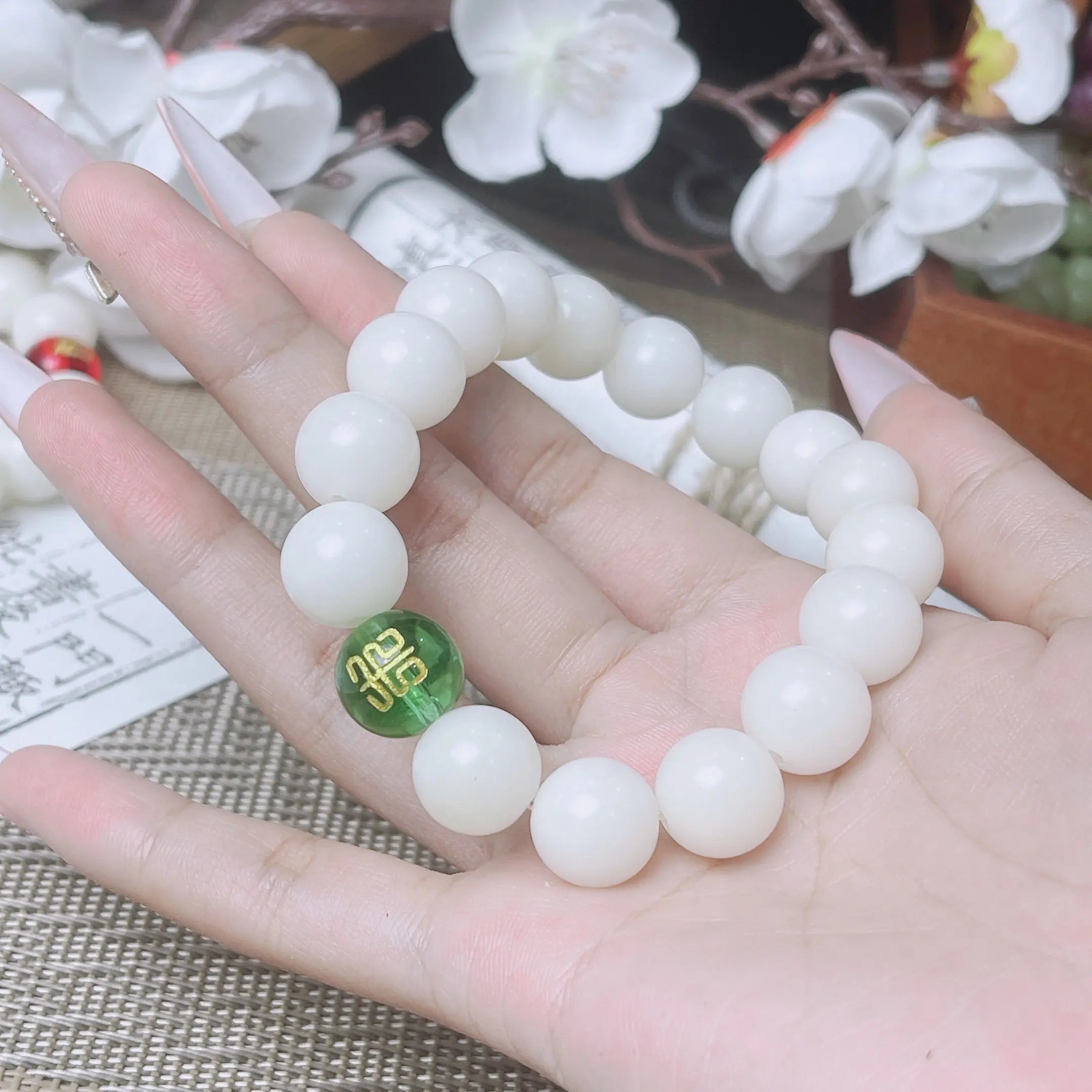 B51 Bạch Ngọc Bồ Đề Ngũ Hành 12mm - Vòng Tay Hạt Bồ Đề tự nhiên chạm khắc Lục Tự Đại Minh Chú bảo bình an  Bồ đề sao nguyệt