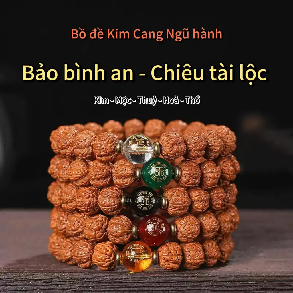 B63 Vòng Tay Bồ Đề Kim Cang Ngũ Hành - Chiêu Tài Lộc Bảo Bình An, Dưỡng Bản Mệnh  Bồ đề sao nguyệt